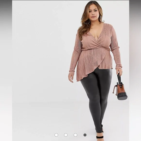 ASOS Curve Tops Asos Design Curve Long Sleeve Plisse Wrap Top